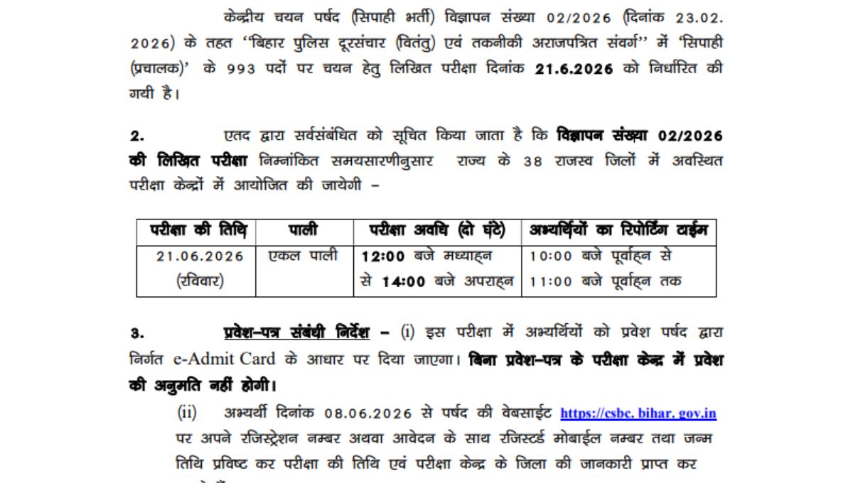 Bihar Police Constable Operator Exam 2026
